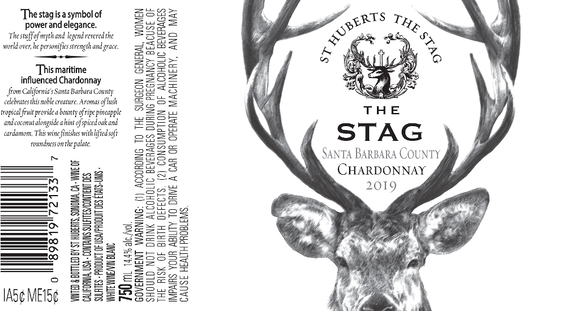 2019 St. Huberts The Stag Santa Barbara County Chardonnay Front & Back Label